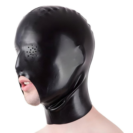 Cagoule en latex PIERCE EYES Noire de LateXcite