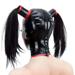 Cagoule en latex avec couettes QUATZIA Noir-Rouge