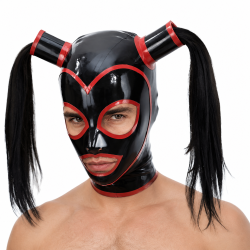 Cagoule en latex avec couettes QUATZIA Noir-Rouge