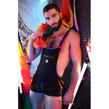 Salopette courte ICON PRIDE Noir-Rainbow de Breedwell
