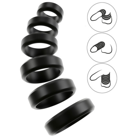 Lot de 6 Cockrings Noirs de You2Toys - Diamètres 26 à 56 mm