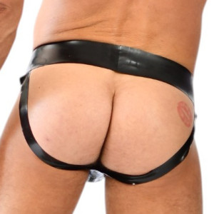 Jockstrap en latex avec Zip XRUB Noir-Bleu