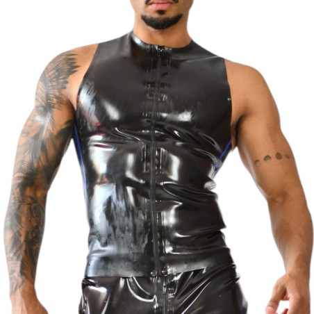 Débardeur en latex XRUB et Zip Noir et Bleu