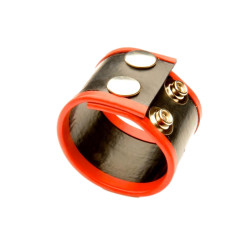 Ballstretcher gay avec 2 pressions en Rubber noir et rouge