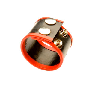 Ballstretcher gay avec 2 pressions en Rubber noir et rouge