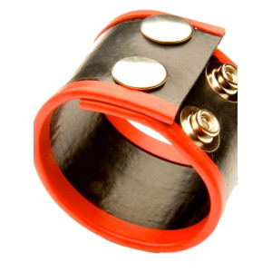 Ballstretcher gay avec 2 pressions en Rubber noir et rouge