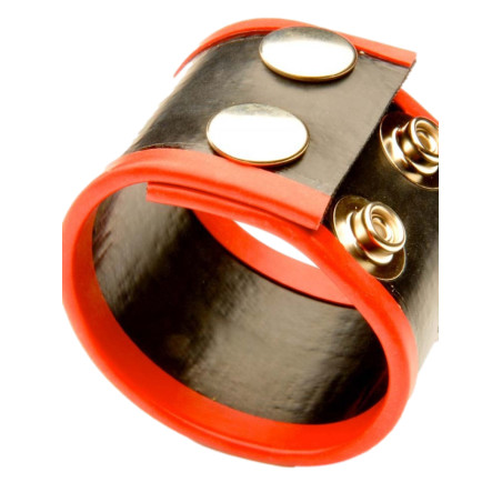 Ballstretcher gay avec 2 pressions en Rubber noir et rouge