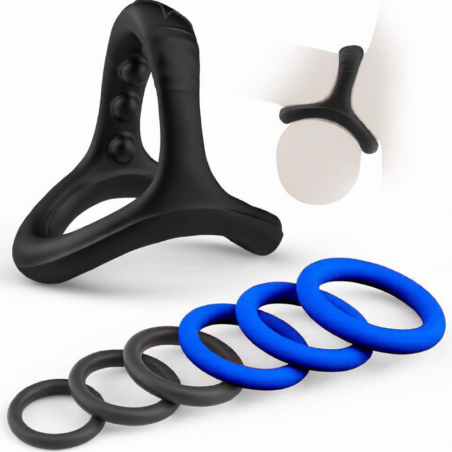 Pack 7 Cockrings FULL ERECT Noir-Bleu de CockzRing