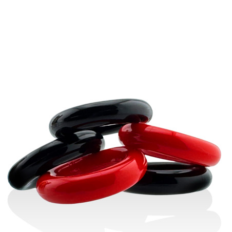 Lot de 5 Cockrings JACKER 5-STACK 22 mm Noir-Rouge de Hünkyjunk