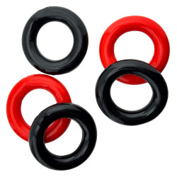 Lot de 5 Cockrings JACKER 5-STACK 22 mm Noir-Rouge de Hünkyjunk