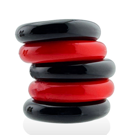 Lot de 5 Cockrings JACKER 5-STACK 22 mm Noir-Rouge de Hünkyjunk