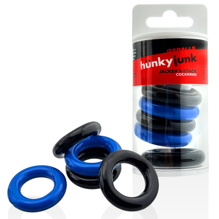 Lot de 5 Cockrings JACKER 5-STACK 22 mm Noir-Bleu de Hünkyjunk