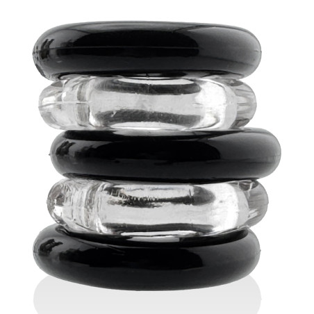 Lot de 5 Cockrings JACKER 5-STACK 22 mm Noir-Transparent