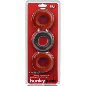 Cockrings Silicone HUJ x3 Rouge-Noir par Hünkyjunk