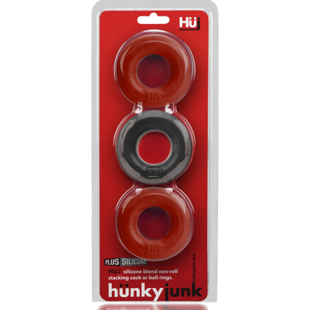 Cockrings Silicone HUJ x3 Rouge-Noir par Hünkyjunk