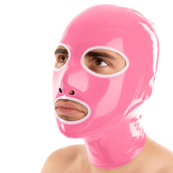 Cagoule en latex OUTLINE Rose-Blanc de LateXcite