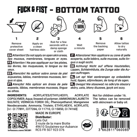 Tatouage temporaire BOTTOM de Fuck & Fist