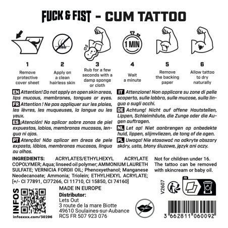 Tatouage temporaire CUM IN ME de Fuck & Fist