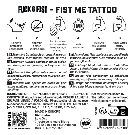 Tatouage temporaire FIST ME de Fuck & Fist