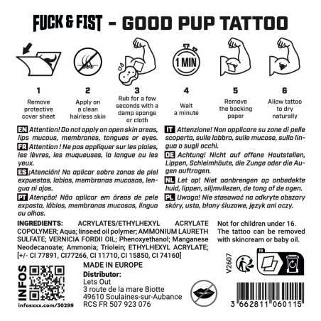 Tatouage temporaire GOOD PUP de Fuck & Fist