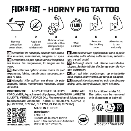 Tatouage temporaire HORNY PIG de Fuck & Fist