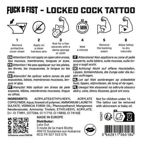 Tatouage temporaire LOCKED COCK de Fuck & Fist