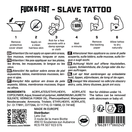 Tatouage temporaire SLAVE de Fuck & Fist