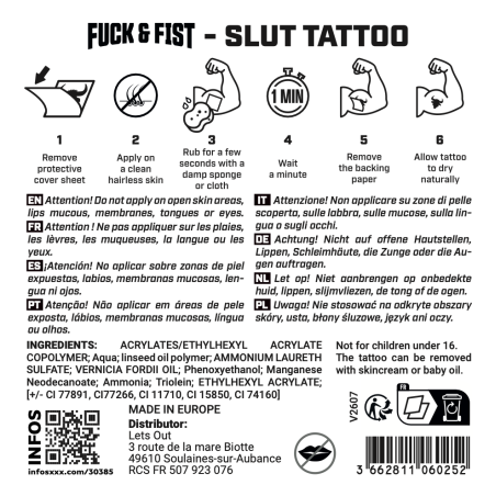 Tatouage temporaire SLUT de Fuck & Fist