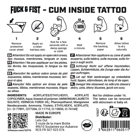 Tatouage temporaire CUM INSIDE de Fuck & Fist
