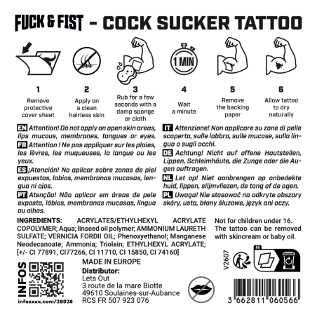 Tatouage temporaire COCK SUCKER de Fuck & Fist