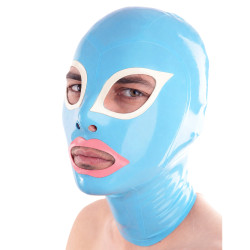 Cagoule en latex CATSEYES bleu-blanc de LateXcite