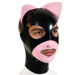 Cagoule en latex CATOON Noir-Rose de LateXcite