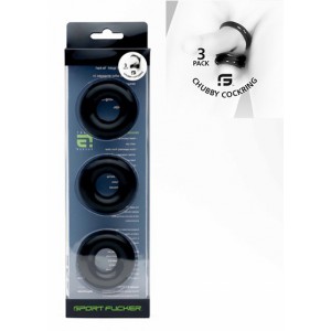 Lot de 3 cockrings CHUBBY Noirs de Sport Fucker