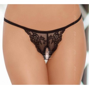String Ficelle ouvert sur l'entrejambe - Noir