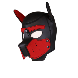 Cagoule PUPPY en néoprène Noir-Rouge de Kinky Puppy